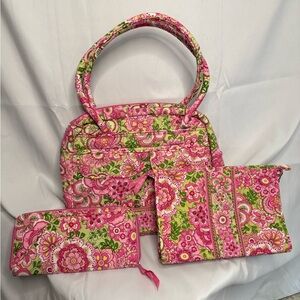Vera Bradley Pink and Green Floral Tote Set